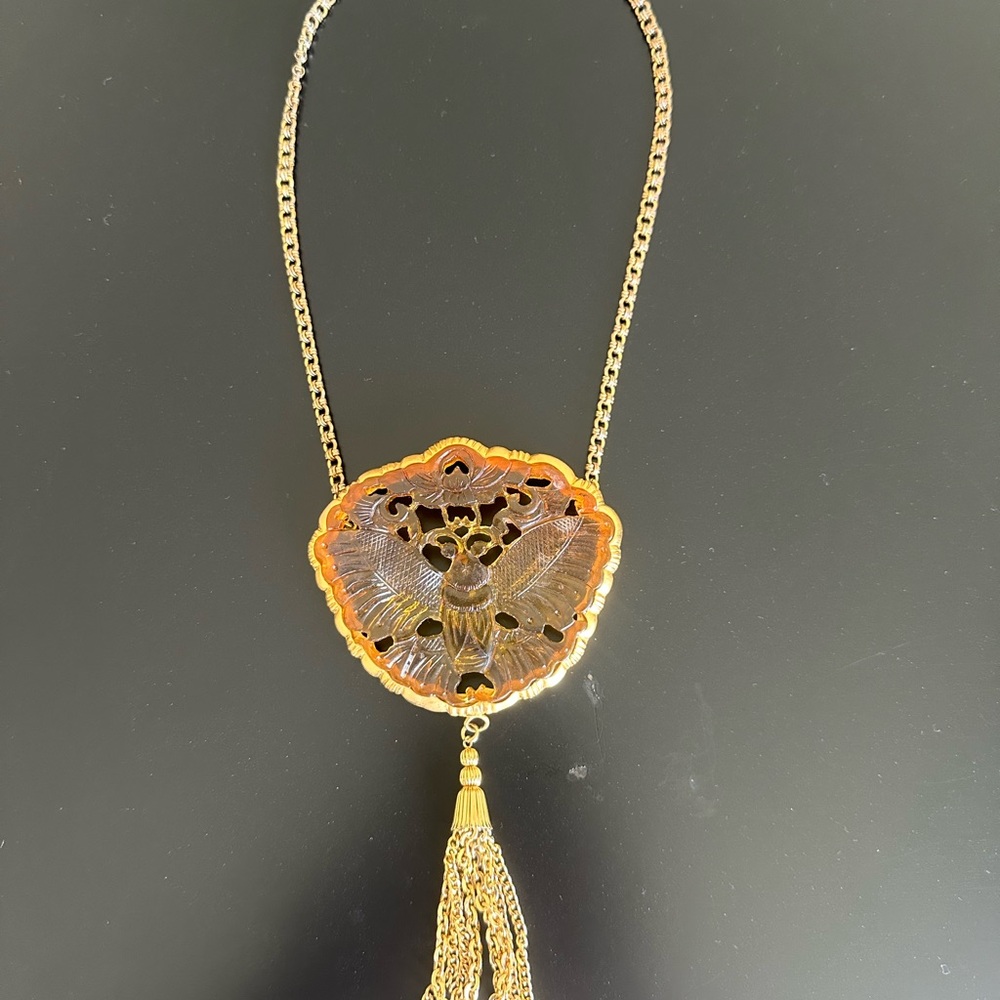 Kenneth Jay Lane Gold and Brown Pendant Necklace